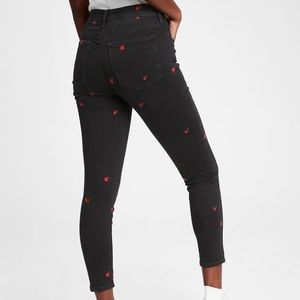 Black High Rise Universal Legging Jeans with Embroidery